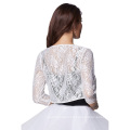 Kate Kasin Women's Three Quarter Sleeve Cropped Short Open White Lace Bolero Shrug Shawl KK000430-2